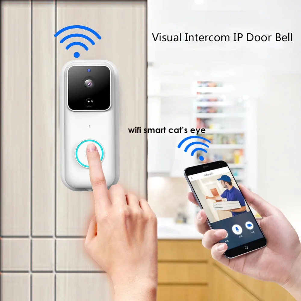 Умный WiFi видео дверной звонок Дверной телефон умный беспроводной охранный звонок на двери визуальная запись домашний монитор переговорное устройство с режимом ночной съемки
