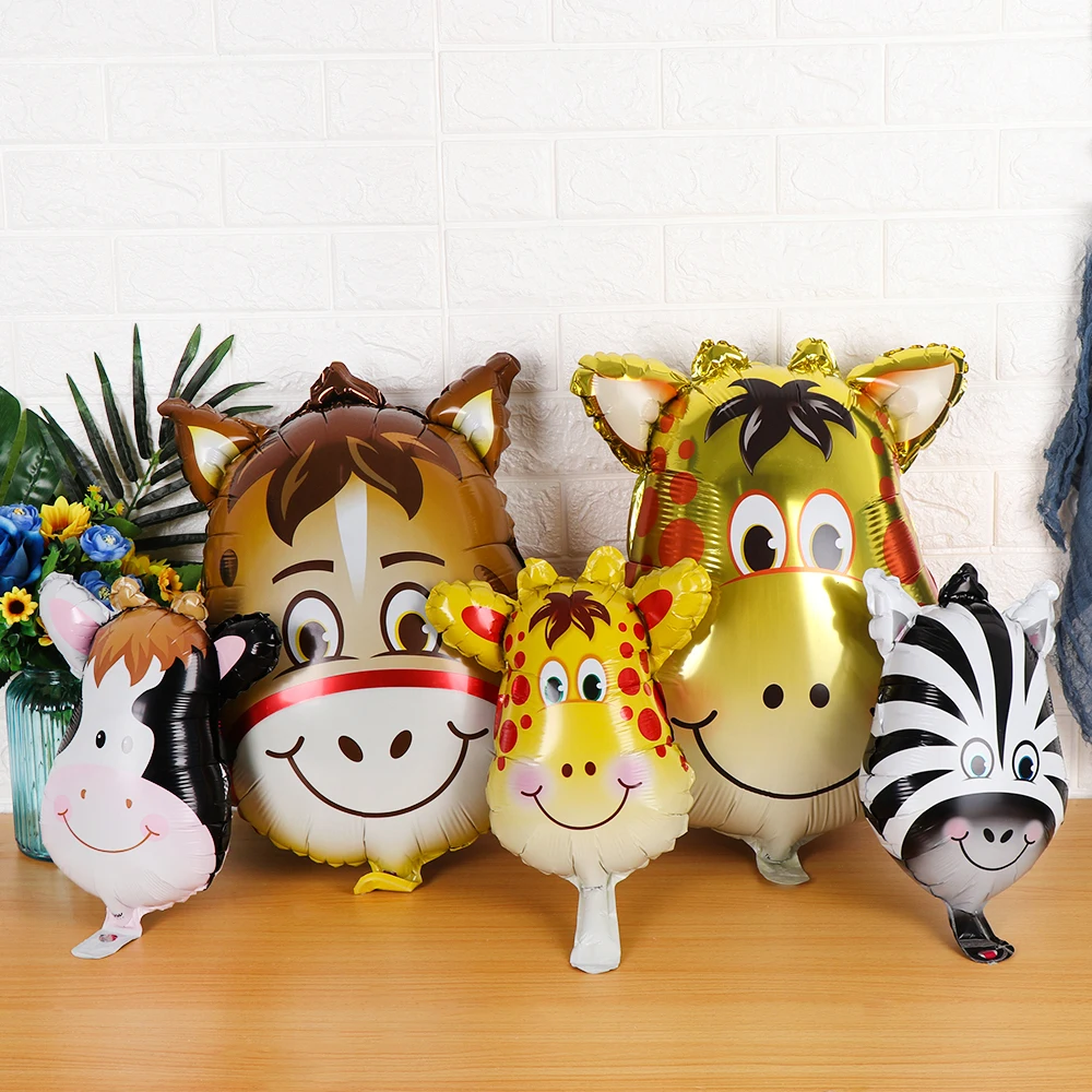 Animal Head Foil Balloon Kids Inflatable Toys Tiger Lion Monkey Giraffe Cow 