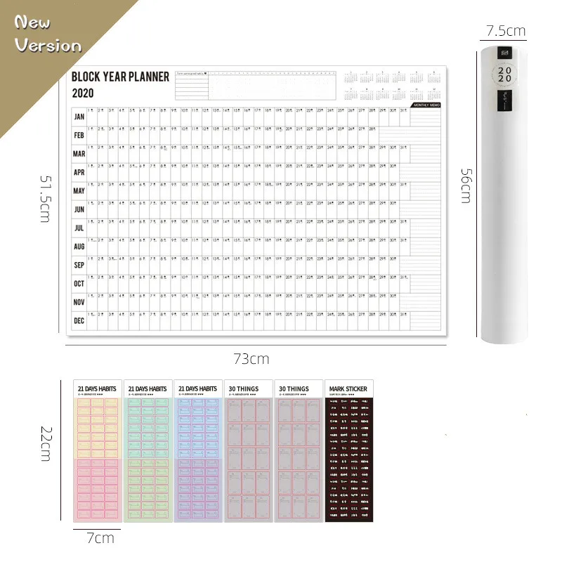 

2020 New Version 365 Block Planner Paper*1P+Scheduler Stickers*6PCS Cool No Creases Pack Free Shipping