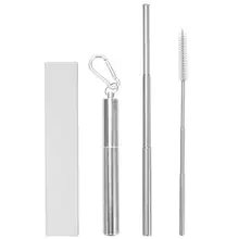 3 шт телескопические многоразовые серебряные соломинки из нержавеющей стали портативные соломинки с Чехол щетка для чистки на открытом воздухе кемпинг 30E