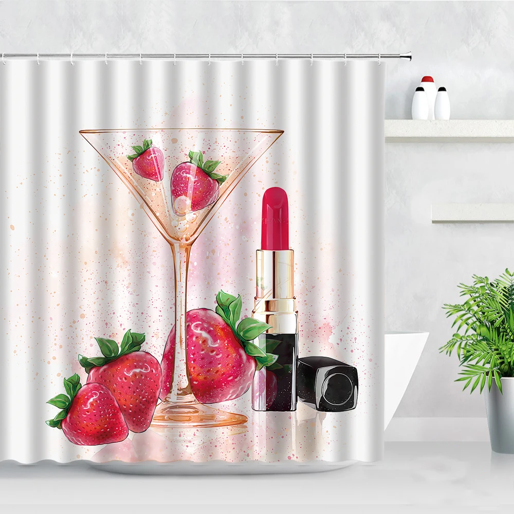 

Красная Клубничная лампа для душа, модная Женская креативная занавеска для ванной комнаты, декор для ванной комнаты, водонепроницаемые крючки, ткань для ванной