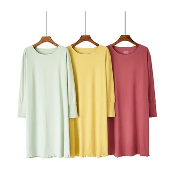 

Hot Card Velvet Heating Sonno Tops Female Autumn Winter Pure Color Simple Loose Long-sleeved Soft and Comfortable Red Nightdress