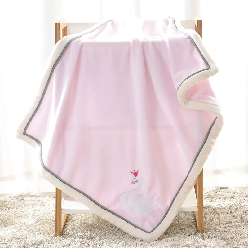 Pink Swan Новорождённый одеяло мультфильм мягкая фланель младенец пеленка конверт завернуть девочка мальчик коляска детский одеяло одеяло - Цвет: Pink Swan