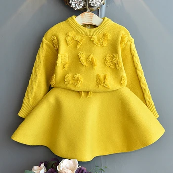 

1-5Yrs Infant Baby Girls Long Sleeve Knitted Sweater + Skirt Clothing Sets New 2020 Autumn Kids Girl Suit Clothes