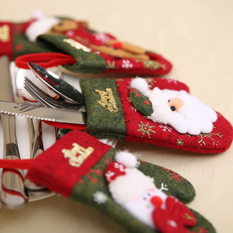 4шт Новогодних украшений Симпатичных перчатки обеденного стола Декор Ножи Форкс Сумка год украшение Рождество