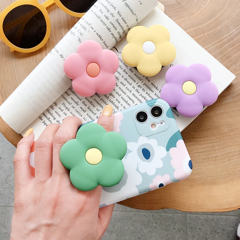 Silicone Cute Flower Material Mobile Phone Folding Stretch Bracket Phone Tablet Holder Car Balloon Support Phone Kickstand phone holder for car cup holder
