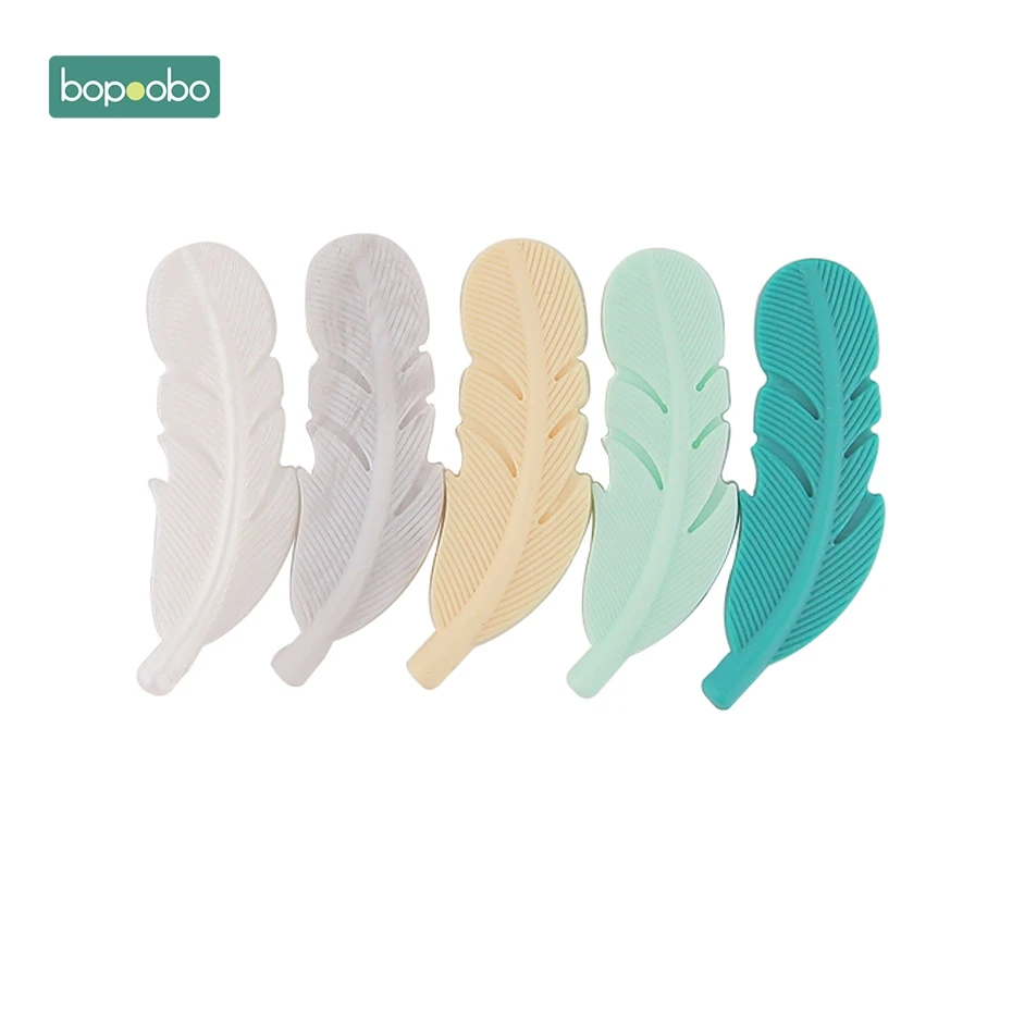 Green Series Bopoobo 10 шт силиконовый бисер с перьями Детские Прорезыватели BPA бесплатно жевательные ожерелье кулон пищевого качества Детские Прорезыватели для зубов подарок для кормления - Цвет: Green Series