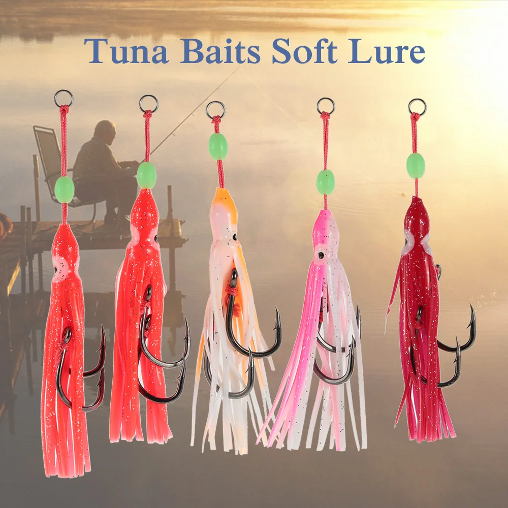 Hot New 5Pcs Fish Squid Skirts Trolling Artificial Bait Softbody Fishing Lure 13cm 30g Tackle Tuna Marlin Baits Leurre Jigg | Спорт и