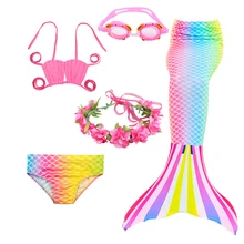 

2021 New Kids Girls Ariel Mermaid Tail Dress children's bikinis Dresses Swimsuit set Carnival Accessory Swimming goggles