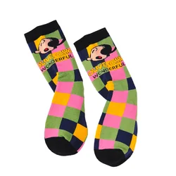 Cozy Cartoon Inspired Plaid and Striped Socks - One size (1)