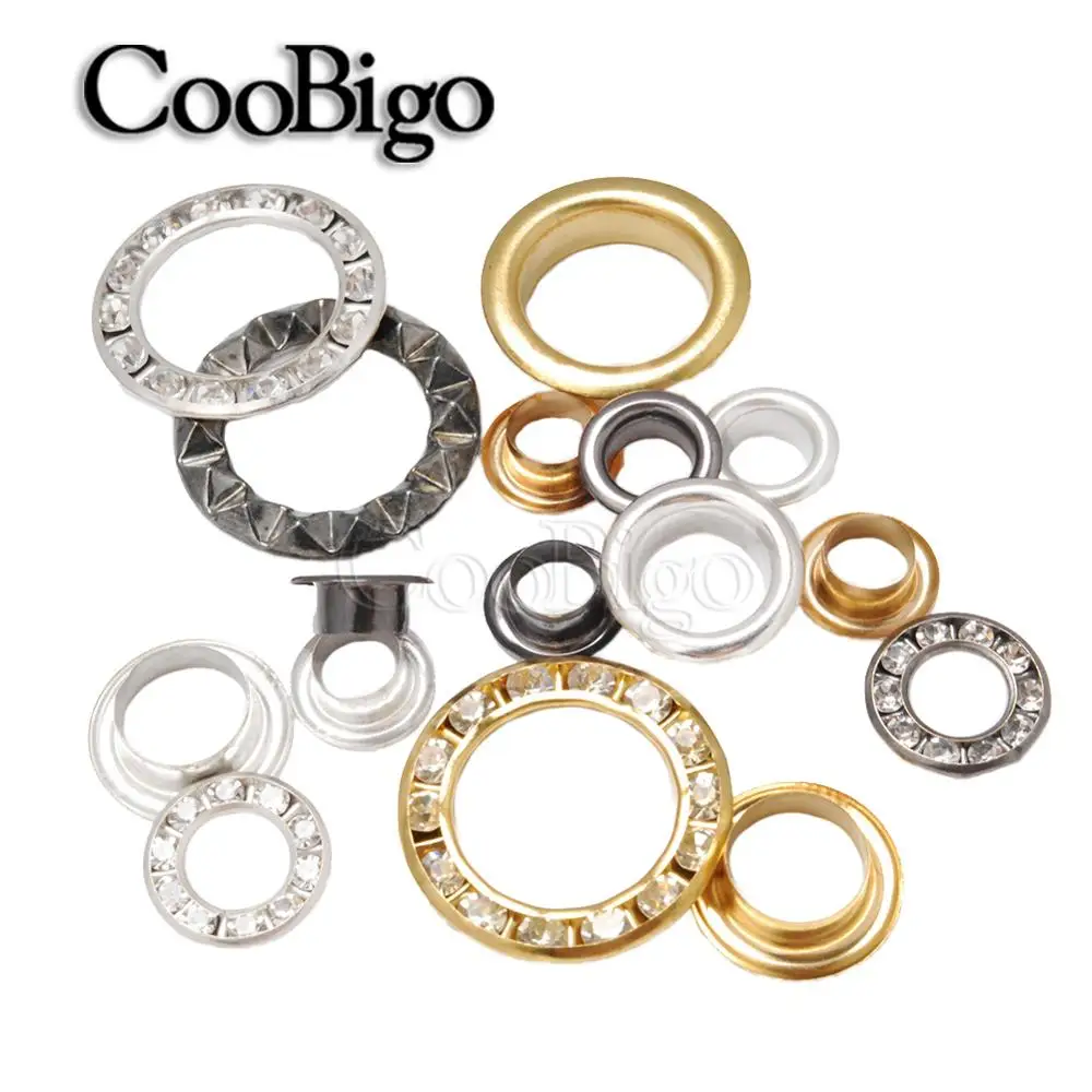 50Sets Metal Eyelets Rhinestone Diamonds Grommets for Leathercraft Shoes Belt Bag DIY Clothes Decorative Accessories Dia.6~14mm eyelet grommet ring screw back eyelets metal eyelet buttons