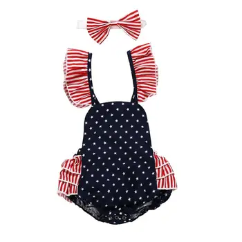 

Newborn Baby Girl Clothing Independence Day Romper Jumpsuit Headband Sleeveless Casual Cute Outfits Clothes Summer Baby Girls