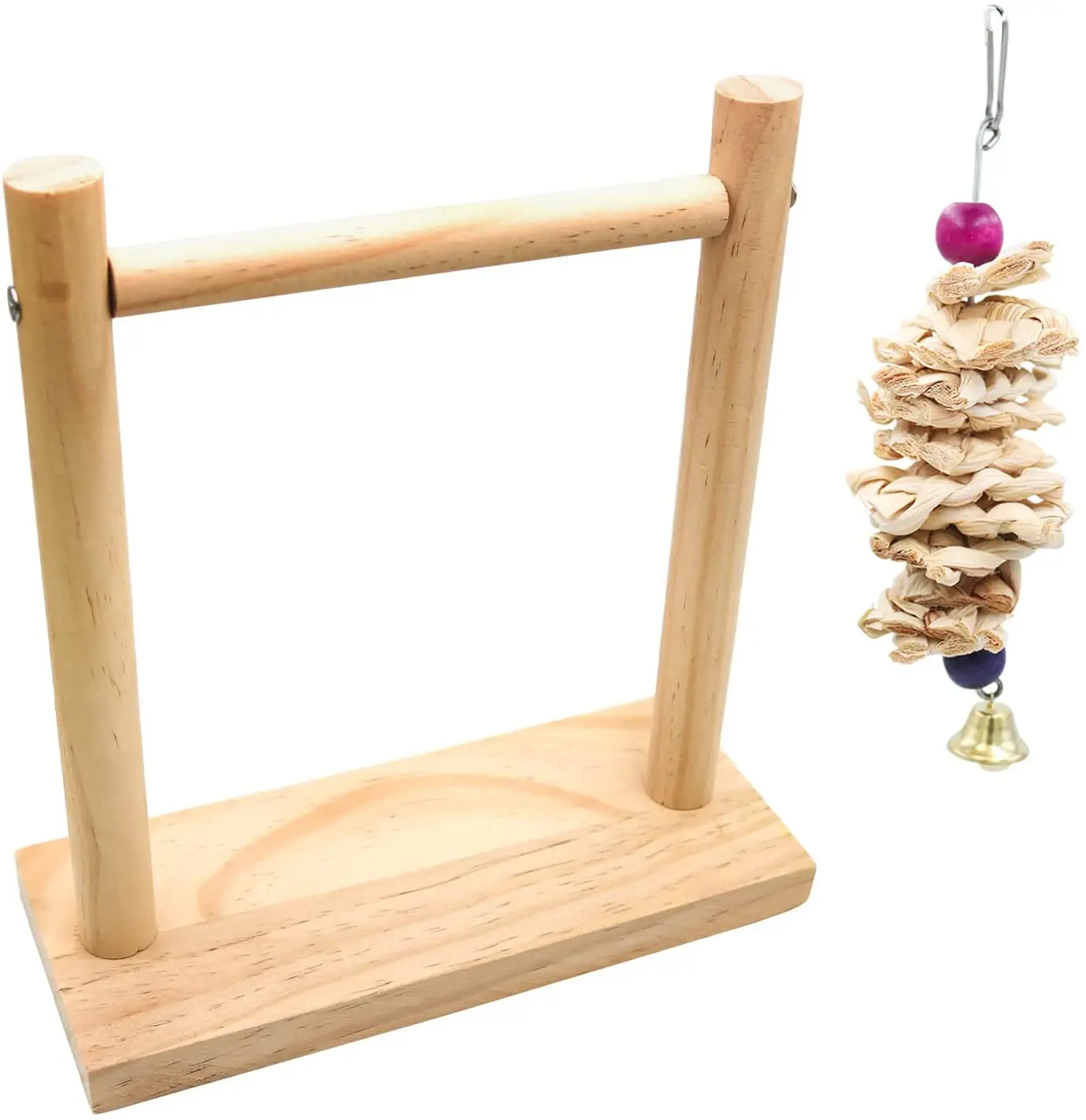 Parrot T Stand Perch Tabletop Bird Perch Shelf, Wood Playstand Portable Training Playground Bird Cage Toys for Small Cockatiels