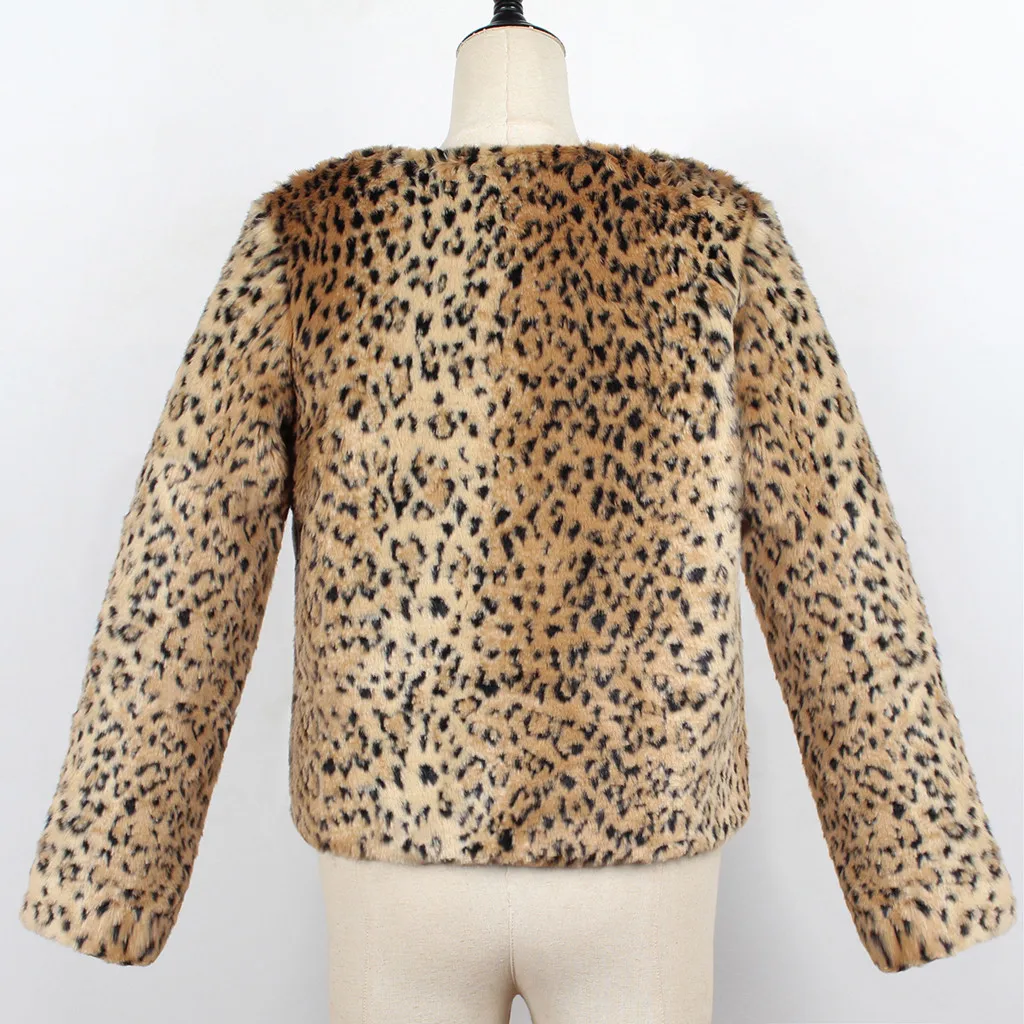 Women Faux Fur Coat Leopard Printing Plus Size Coat Ladies Winter Casual Loose Leopard Plush Long Sleeve Fur Coat casaco de pele