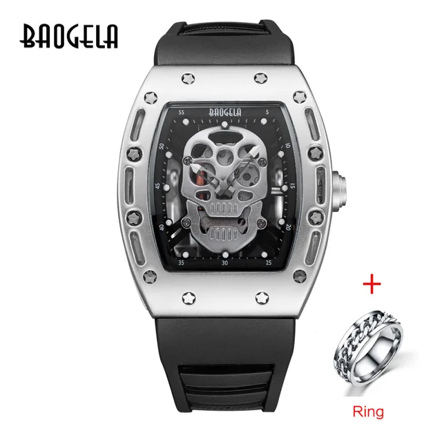Baogela hommes mode militaire bracelet en Silicone Rectangle cadran crâne visage Sport Quartz montres BGL1612G-1 BGL1612  HGB