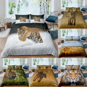 

3pcs 3D Printed Tiger Bedding Set with Pillowcases Double Queen Twin King Size Animals Duvet Cover Bed Linens Set Home Bed Cover