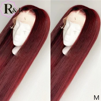 

RULINDA 99J Colored 13*6 Lace Front Human Hair Wigs 150% Density Straight Brazilian Non-Remy Hair Lace Wigs Pre-Plucked