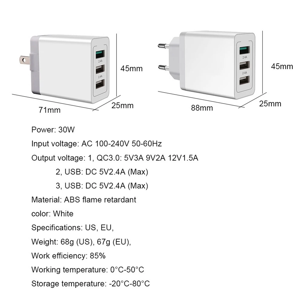 3-зарядное устройство для быстрой зарядки 3,0 USB быстрая смарт-зарядка 30 Вт USB зарядное удобная быстрая Зарядное устройство адаптер