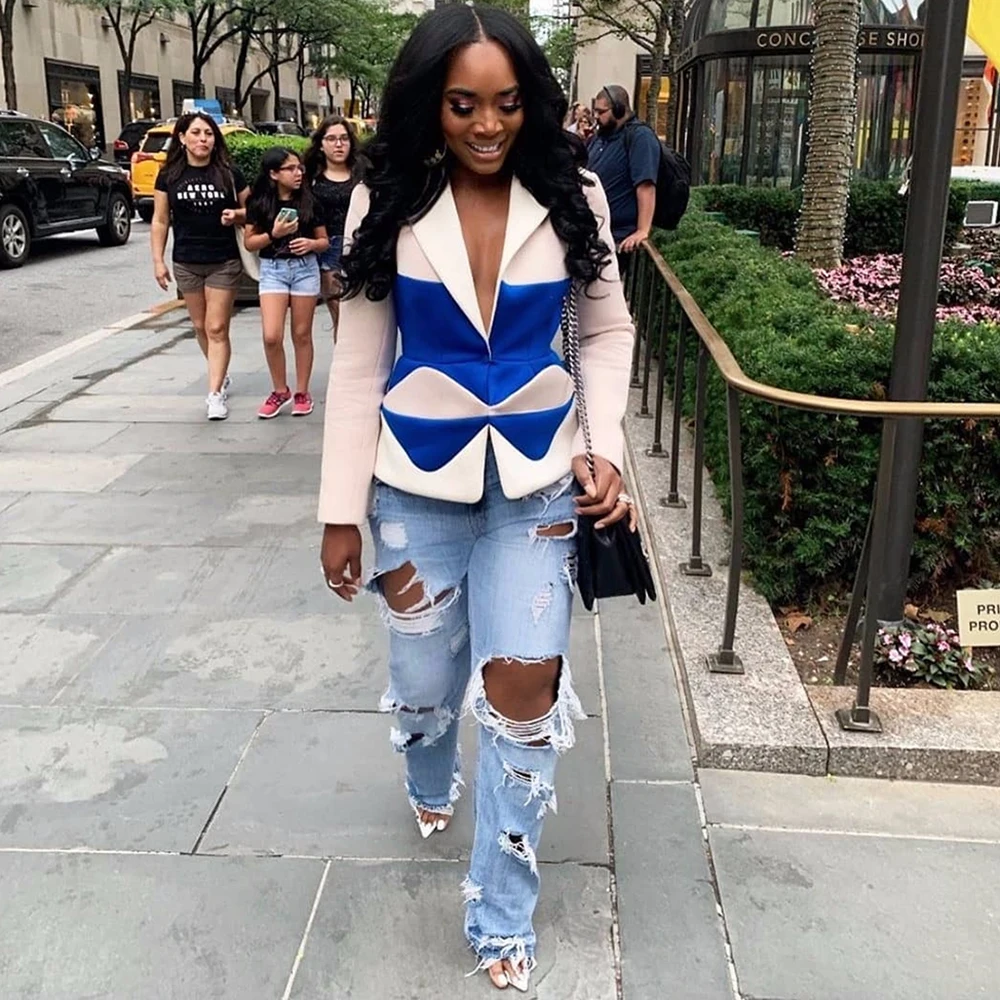 Women Autumn Worn High Waist Hole Long Jeans Casual Zipper Fly Pocket Streetwear Female Fashion Vintage Washed Denim Pants