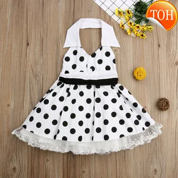 

Kids Baby Girl Backless Summer Party Dress Sleeveless Lace Ruffle Polka Dot Princess Dress Girl High Waist A-Line 1-6Y