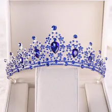 Wholesale Women Girl Diadem Blue Gold Tiaras and Crowns Crystal Hair Jewelry for Queen Princess Birthday Pageant Bride Wedding