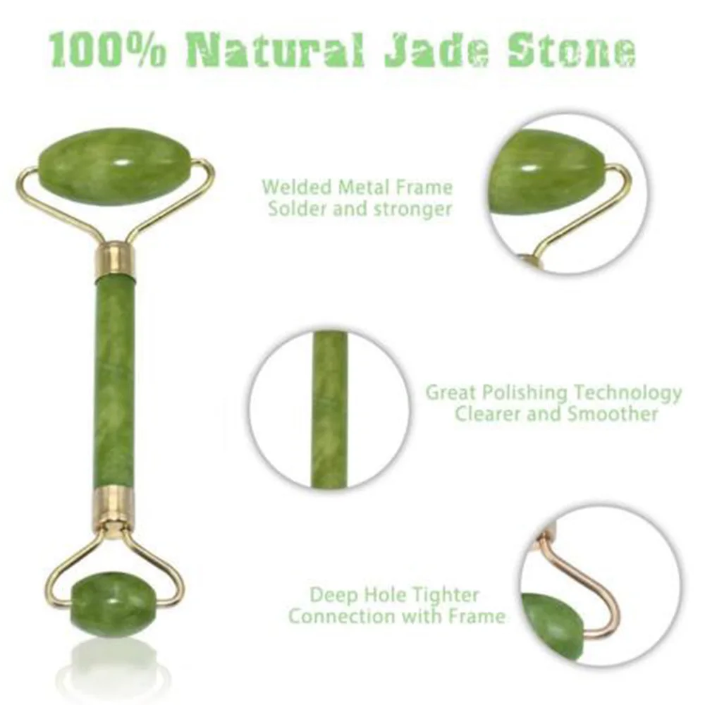 

2 in 1 Green Roller and Gua Sha Tools Set by Natural Jade Scraper Massager with Stones for Face Neck Back and Jawline