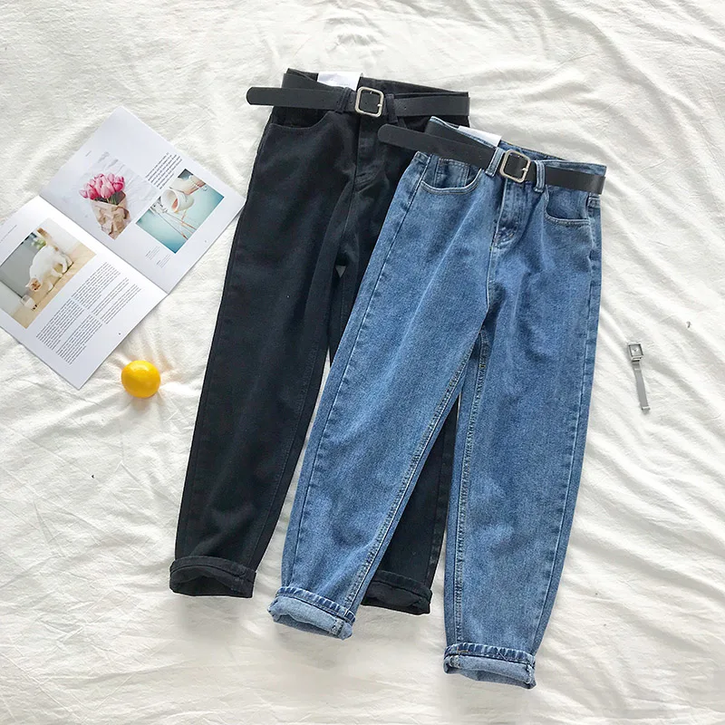 CHAOP High Waist Vintage Jeans Women Straight Pants Loose Casual High Street Denim Trousers Pantalon Female Plus Size with Belt