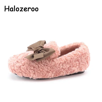 

New Autumn Kids Bow Princess Shoes Baby Girls Black Sweet Shoes Children Brand Shoes Fashion Slip On Loafer Warm Moccasin Winter