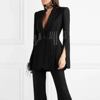 

Unique Runway Designer Metal Hole Jacket Women Spring Autumn Long Sleeve Elegant Slim Blazer Feminino