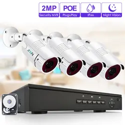 Zoohi 1080P комплект видеонаблюдения система безопасности камера наружного видеонаблюдения Система безопасности комплект POE камера система IP66
