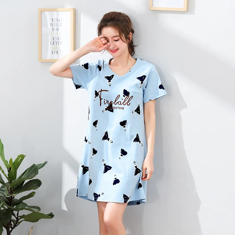 2020 Short-sleeved Women's Sleepwear Cotton Night Gowns Summer Cartoon Nightgowns Home Wear Girls Sleep Lounge Sleeping Dress