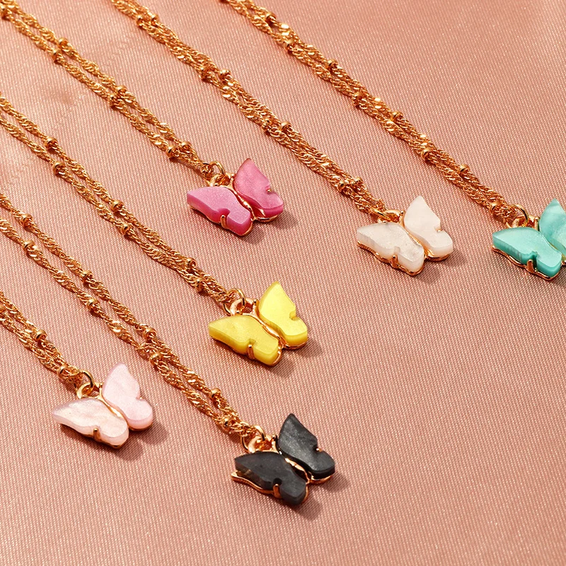 

LETAPI Korean Cute Butterfly Necklace For Women Gold Color Long Chain Pendant Necklace Statement Fashion Charm Jewelry Gifts