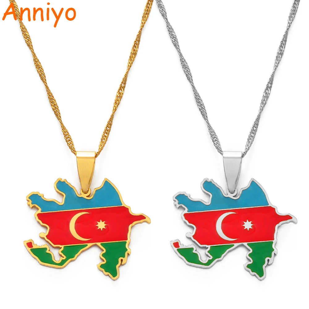Anniyo карта Азербайджана и цветные флаги Подвеска Ожерелье Azerbaycan карты Ювелирные