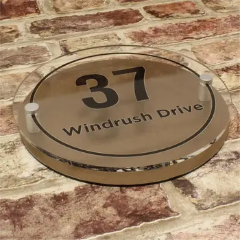 

Brushed Copper Effect Personalised Modern House Sign Name and Number ( Circle )