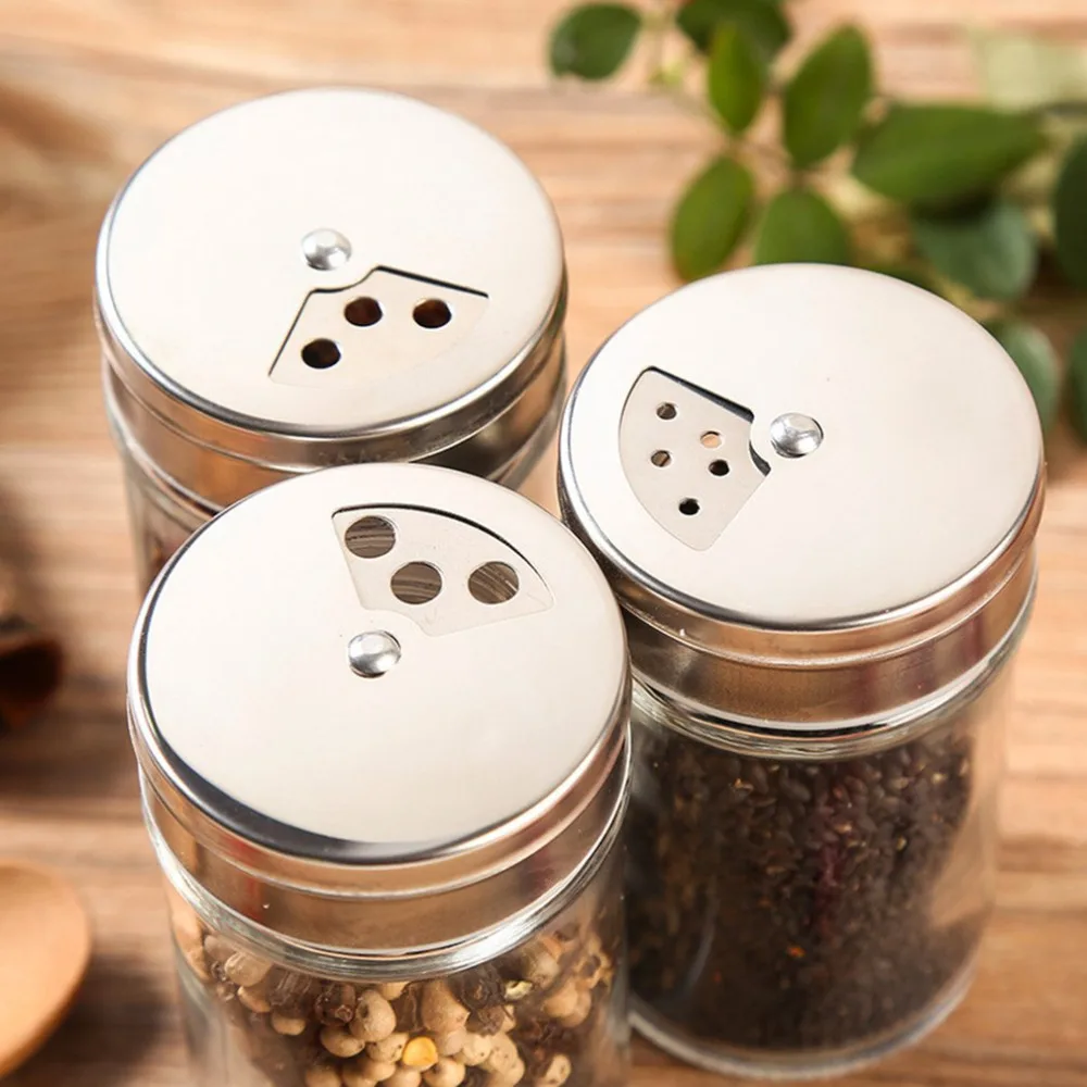 2017 Stainless Steel Lid Condiment Pot Seasoning Bottle Glass Kitchen Supplies And Materials Saltcellar Rotational Regulation