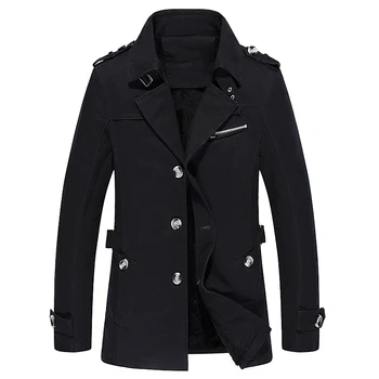 

Fleece Trench Coat Men Plus Size XXXXXL Autumn Winter Mens Overcoat Cotton Washed Jacket Single Breasted Solid Color M-5XL