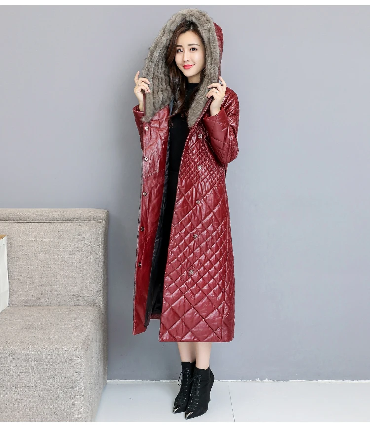 Long Section Imitation Sheepskin Coat Female Winter Fashion New Mink Fur Collar Hooded Thick Warm Leather Jacket Tide