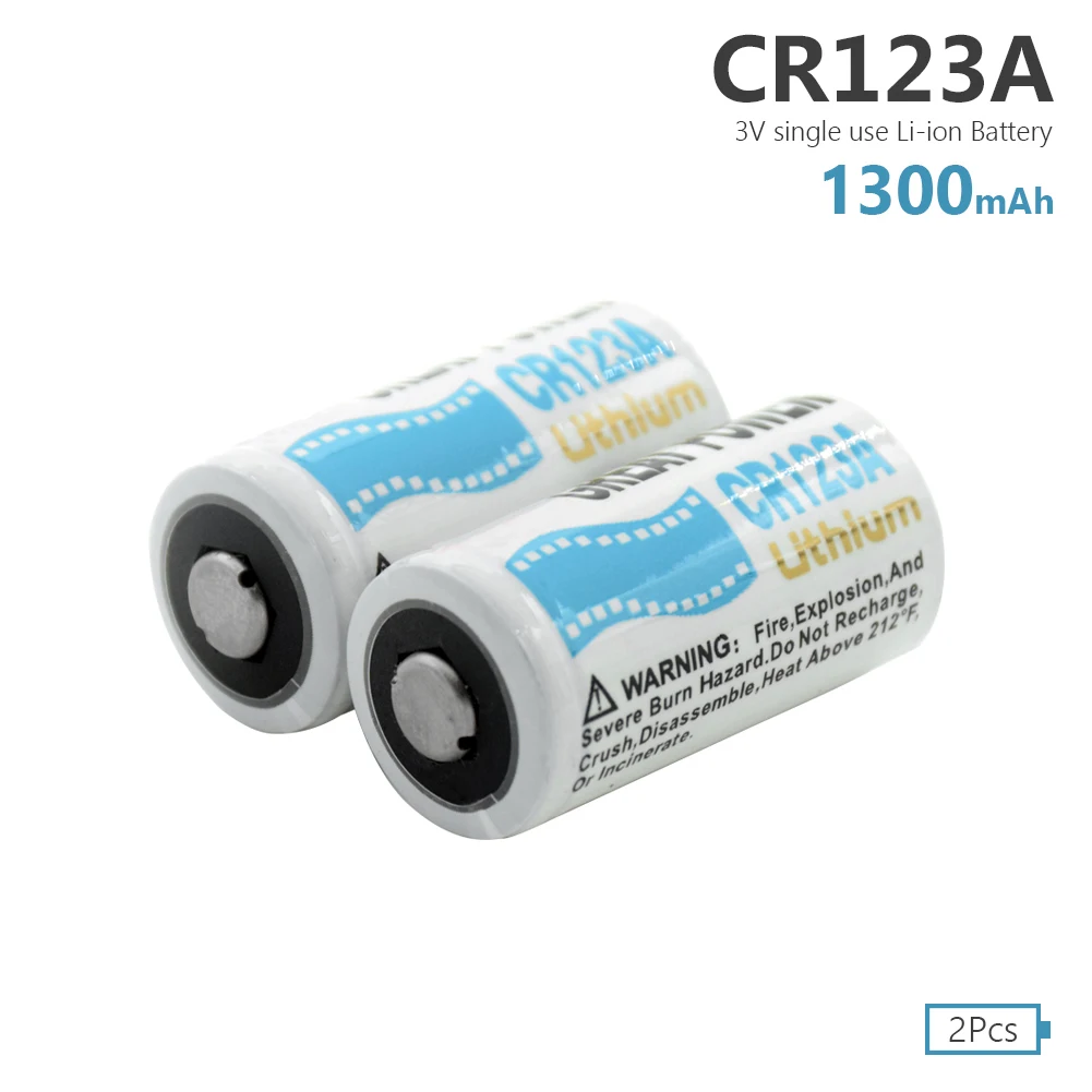 2 шт. батарейки 3 в 1300 мАч CR123A K123A CR17345 LiMnO2 для детектора дыма камеры видеокамеры DVD DV