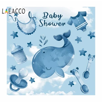 

Laeacco Baby Birthday Boy Cartoon Whale Photographic Backgrounds For Photo Studio Customized Seamless Vinyl Photography Backdrop
