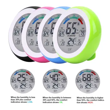

TS-S93 LCD Touch Screen Household Thermometers Round Shape Temperature Humidity Monitor Hygrometer Home Use Accurate Record