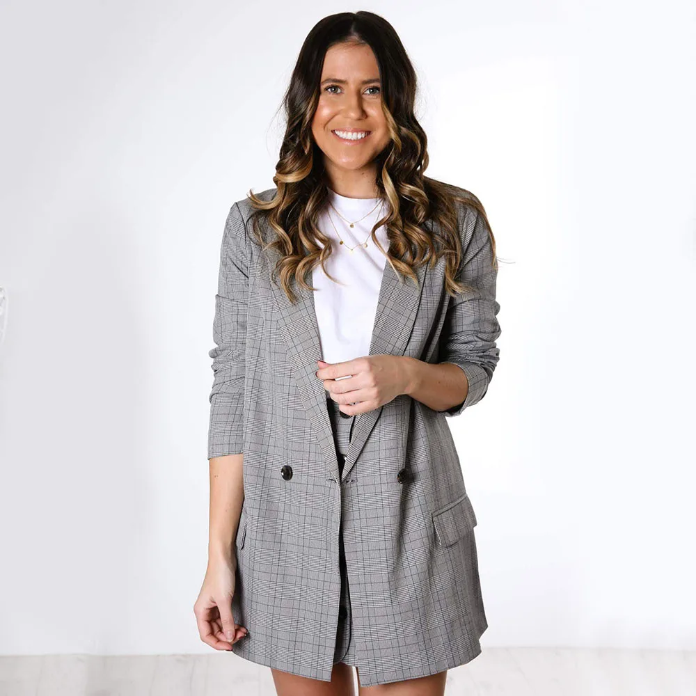 

Professional blazer Office style Plaid printed blazer Workplace sleek suit collar lattice Button Long-sleeved Suit jacket D25