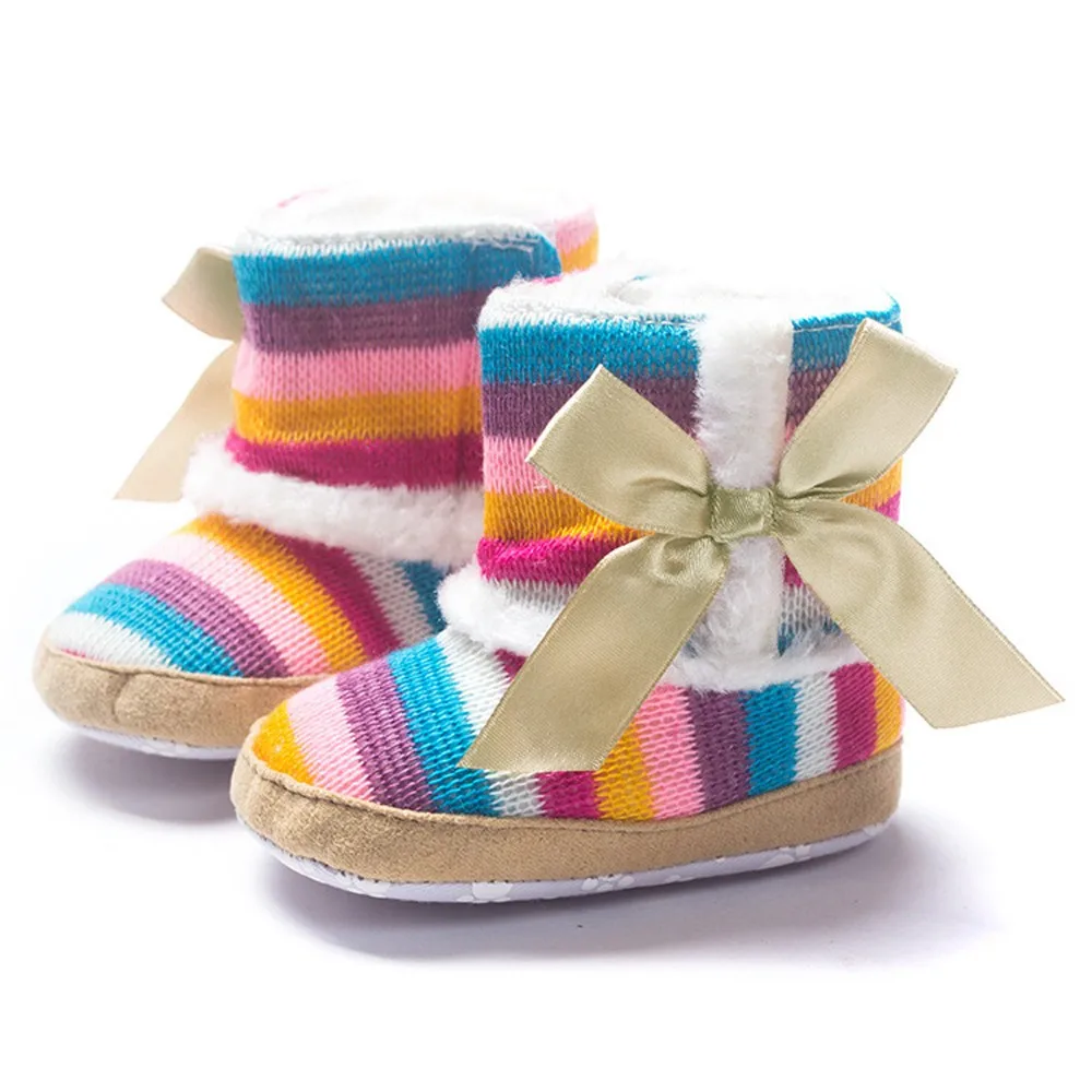 Зимние теплые детские ботинки с плюшевой подкладкой для малышей; радужные зимние ботинки с мягкой подошвой; мягкая обувь для малышей; ботинки для маленьких девочек;# BL5