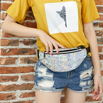 

Women Street Trendy Lightweight Sequins All-Match Crossbody Fashion PU Leather Zipper Casual Waist Bag Practical Fanny Pack Bum