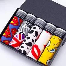 5 шт./лот, набор, мультяшное нижнее белье, пикантные мужские трусы-боксеры, мужские трусы с низкой талией, похожее на хлопок, мягкое и удобное Мужское нижнее белье