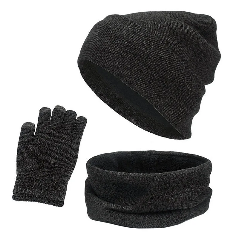

Winter Beanie Hat Scarf Set For Women Men Knited Solid Warm Hat Warm Scarf Hat Touch Screen Gloves Sets Riding Matching Caps