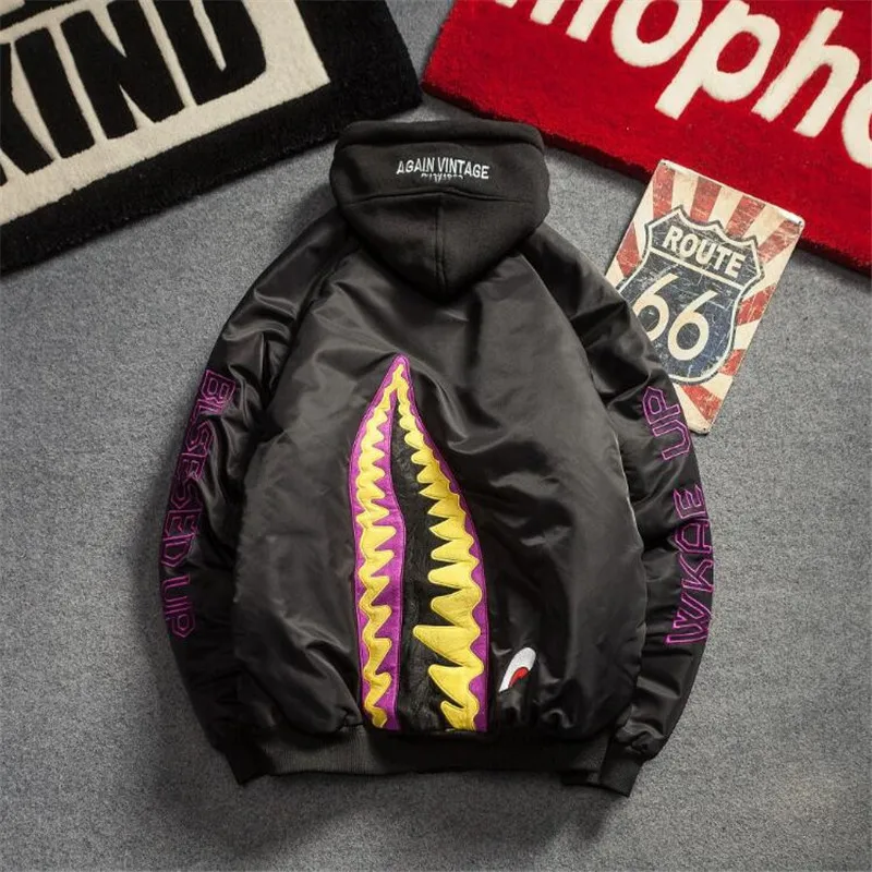 Tanie Nowa kurtka bomber MA 1 mężczyźni kobiety list Hip Hop shark pilot motocykl kurtka mężczyzna jesień 2019