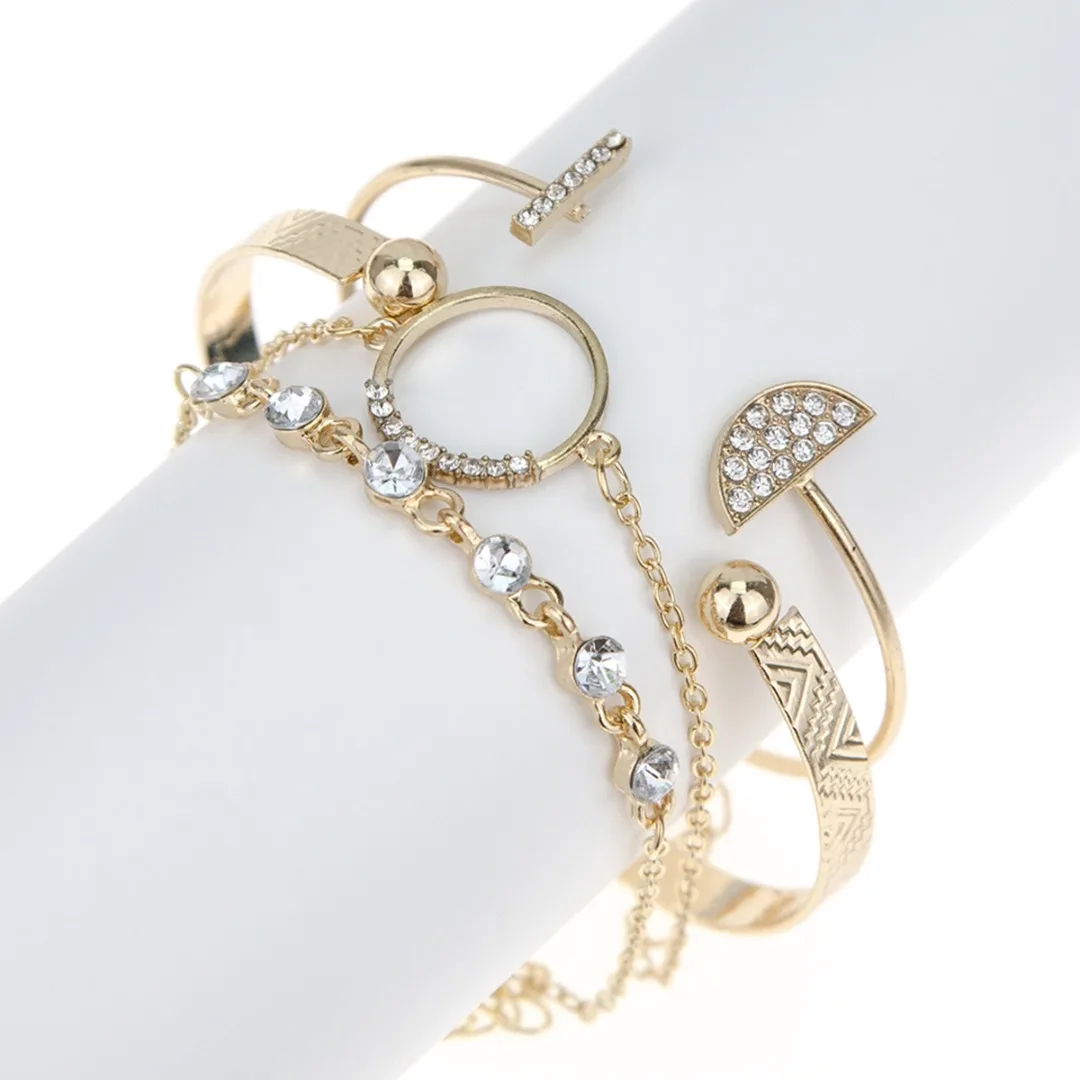 Богемные полые любовь кристалл браслет набор треугольник круг манжеты Браслеты Стразы Открытый регулируемый браслет Женская мода ювелирные изделия