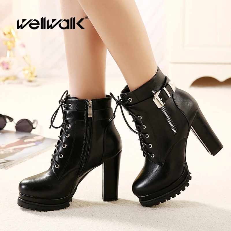 Botines de plataforma para mujer, zapatos de invierno de corte alto con  cordones y hebilla, botines bajos a la moda para mujer|Botas hasta el  tobillo| - AliExpress