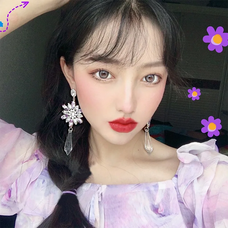 Женские Висячие серьги капельки MENGJIQIAO новые корейские с фиолетовыми цветами и
