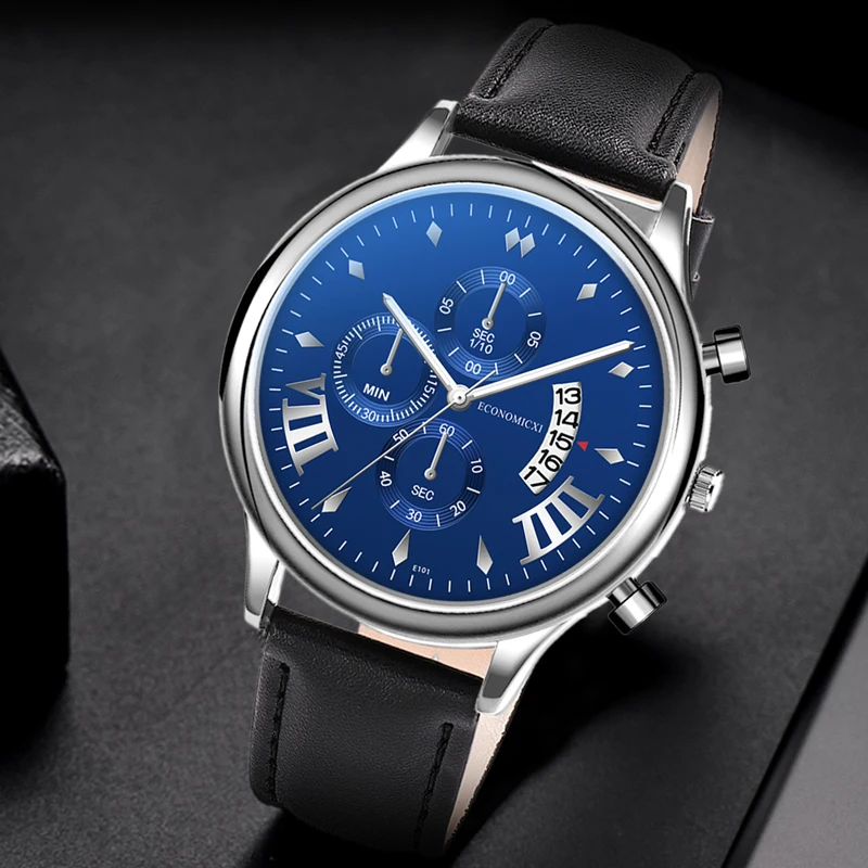 

Business Men Watch Three Eye Casual Retro Belt Quartz Leather Strap Simple Male WriststWatch Date Clock Gift Relogio Masculino